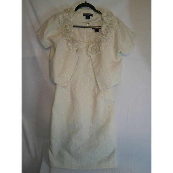 Jessica Howard Evenings Womens Dress & Bolero Shrug Set Size 8 Ivory Gold - Picture 1 of 3